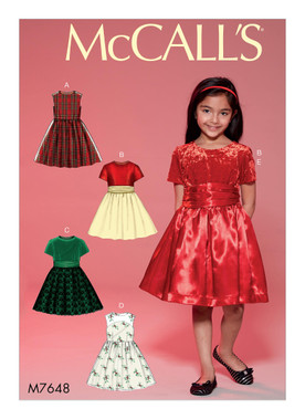 McCall's M7648 | Childrens'/Girls' Gathered Dresses with Petticoat and Sash | Front of Envelope