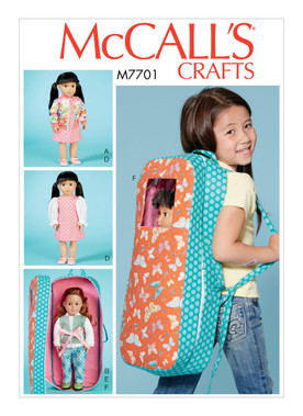 McCall's M7701 (Digital) | 18" Doll Clothes and Doll Carrier | Front of Envelope