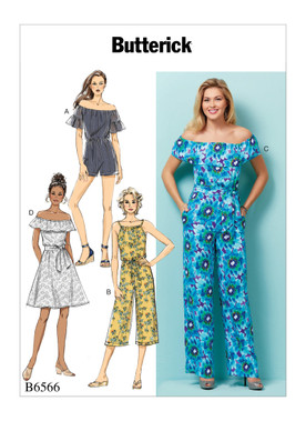 Butterick B6566 | Misses'/Misses' Petite Dress, Romper, Jumpsuit And Sash | Front of Envelope