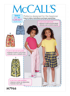 McCall's M7966 | Children's and Girls' Shorts and Pants | Front of Envelope