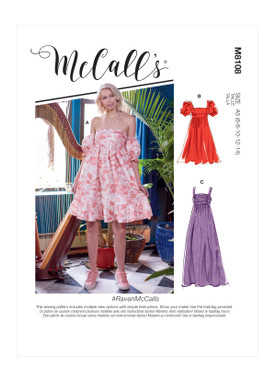 McCall's M8108 (Digital) | Misses' Empire Seam Gathered Dresses In Various Lengths, Necklines & Straps | Front of Envelope