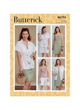 Butterick B6774 (Digital) | Misses' Jacket, Belt, Dress, Top & Shorts | Front of Envelope