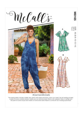 McCall's M8165 | Misses' Very Loose-fitting V-neck Dresses & Jumpsuit | Front of Envelope