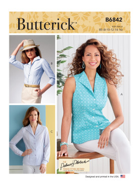 Butterick B6842 (Digital) | Misses' Fold-Back Collar Shirts | Front of Envelope