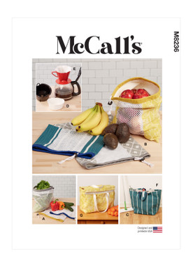 McCall's M8236 | Fruit and Vegetable Bags, Mop Pad, Coffee Filters, Bin and Bag | Front of Envelope