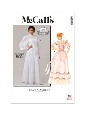 McCall's Sewing Pattern 1980s Misses' Gown, Slip and Sash by Laura Ashley (PDF)