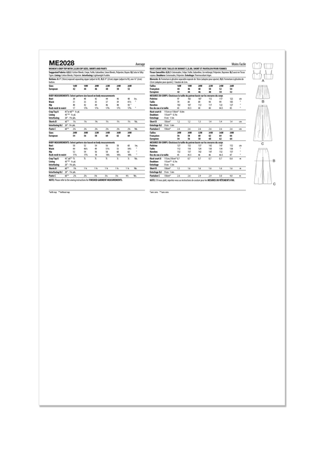 McCall's ME2028 (PDF) | Women's Crop Top, Shorts and Pants | Back of Envelope