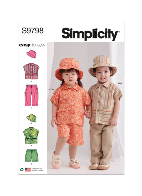 Simplicity S9798 | Toddlers' Top, Pants, Shorts and Hat in Three Sizes | Front of Envelope