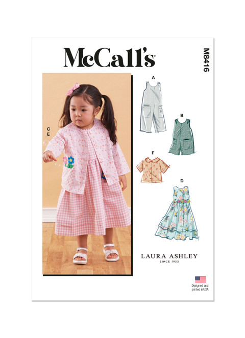 M8416  Toddlers' Romper in Two Lengths, Dresses, Jacket and Shirt