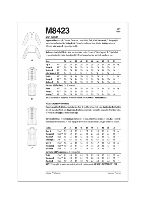 McCall's M8423 | Men's Costume | Back of Envelope