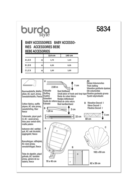 Burda Style BUR5834 | Burda Style Pattern 5834 Baby Accessories | Back of Envelope