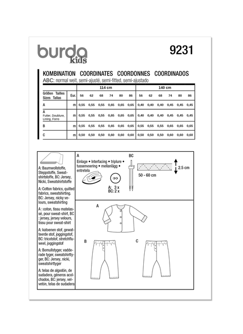 Burda Style BUR9231 | Burda Style Pattern 9231 Babies' Coordinates | Back of Envelope
