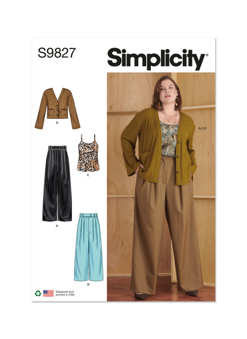 S9827, Women's Pants in Two Lengths, Camisole and Cardigan