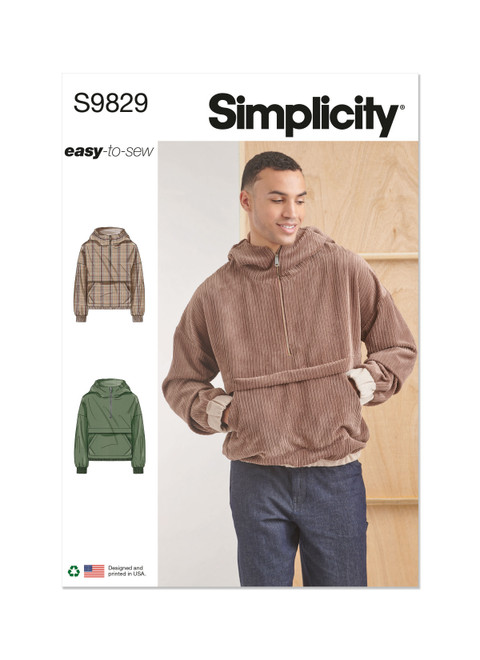 Simplicity S9829 | Men's Half Zip Hoodie | Front of Envelope