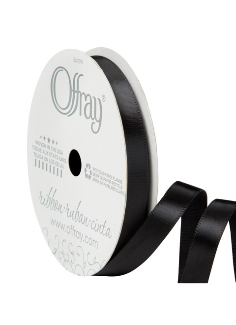 Offray Single Face Satin Ribbon Black, 3/8" x 21ft