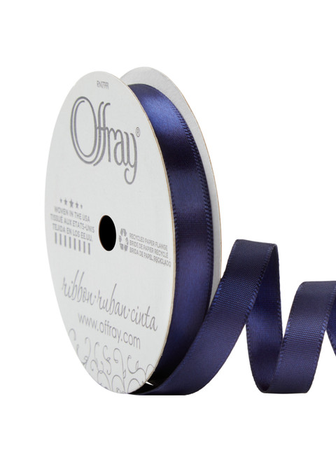 Offray Single Face Satin Ribbon Navy, 3/8" x 21ft