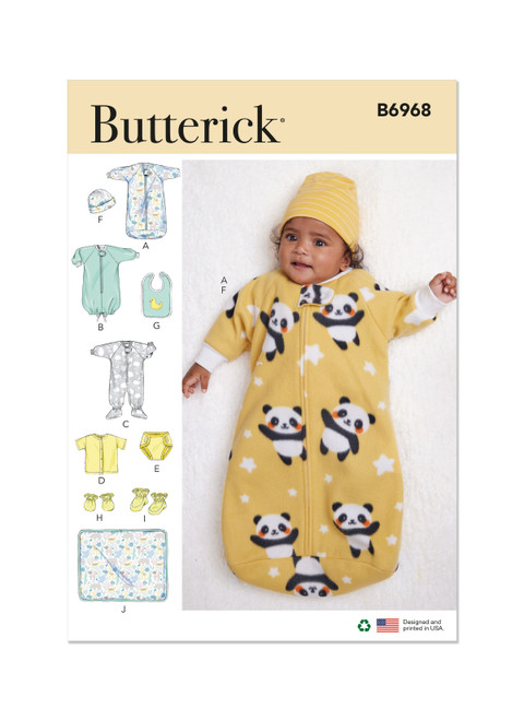 B6968 (PDF) | Infants' Bunting, Jumpsuit, Shirt, Diaper Cover, Hat
