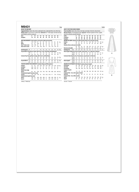 McCall's M8431 | Misses' Top and Skirt | Back of Envelope