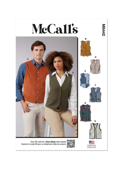 McCall's M8442 | Misses' and Men's Lined Vests | Front of Envelope