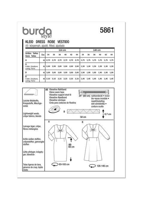 Burda Style BUR5861 | Burda Style Pattern 5861 Misses' Dress | Back of Envelope