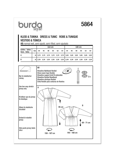 Burda Style BUR5864 | Burda Style Pattern 5864 Misses' Dress & Tunic Top | Back of Envelope