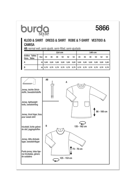 Burda Style BUR5866 | Burda Style Pattern 5866 Misses' Dress & Top | Back of Envelope