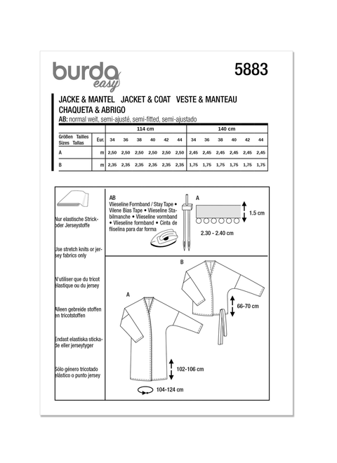 Burda Style BUR5883 | Burda Style Pattern 5883 Misses' Jacket & Coat | Back of Envelope
