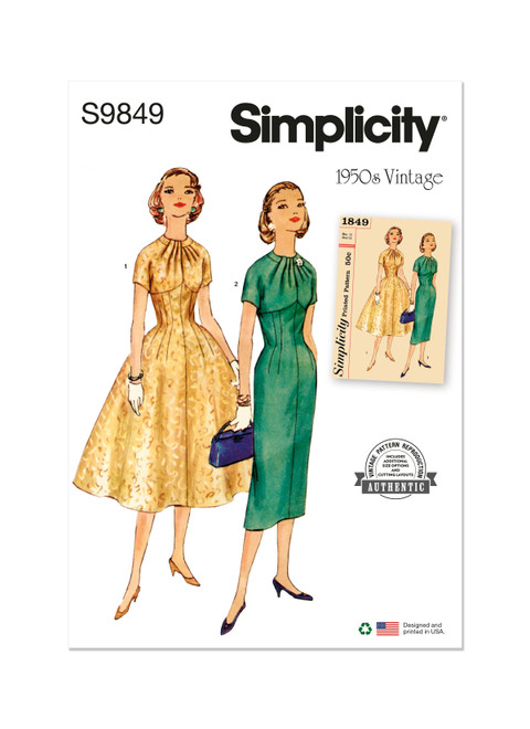 Simplicity S9849 | Misses' Dress with Skirt Variations | Front of Envelope