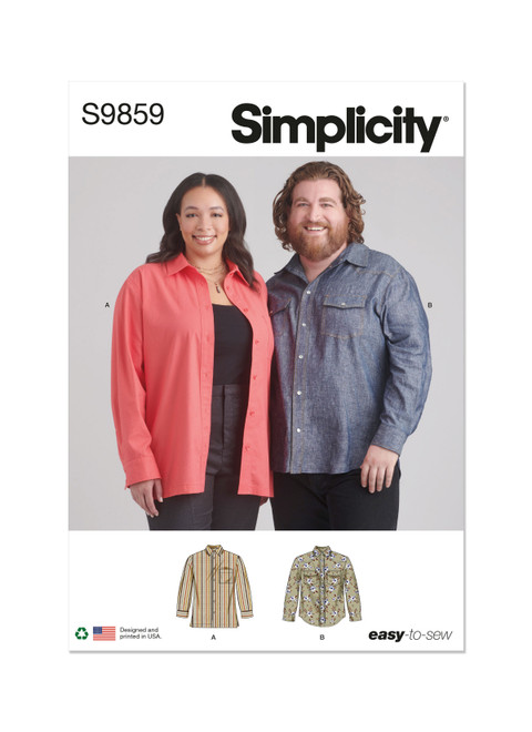 Simplicity S9859 | Plus Size Unisex Shirts | Front of Envelope