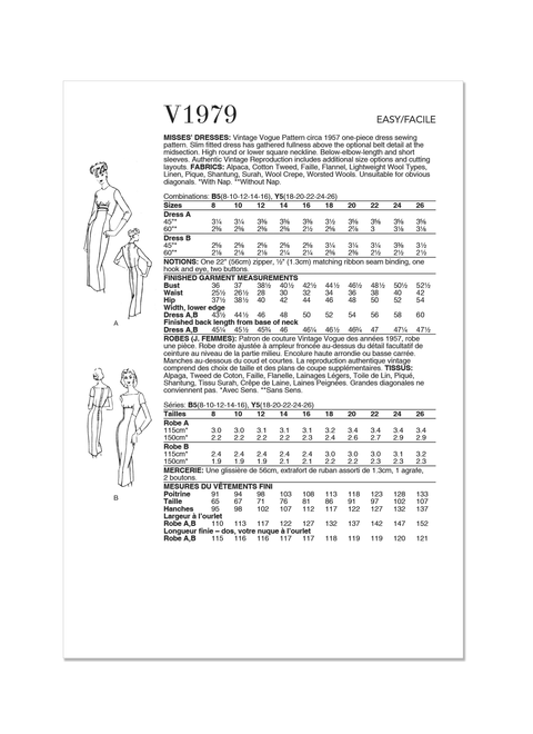 Vogue Patterns V1979 | Misses' Dresses | Back of Envelope