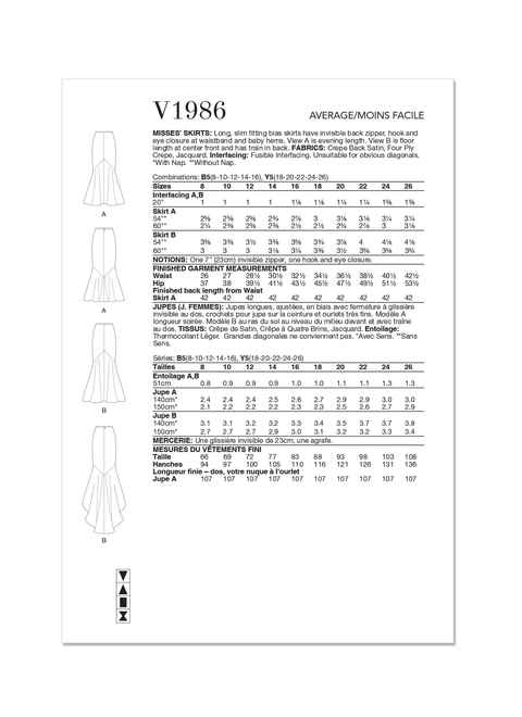Vogue Patterns V1986 | Misses' Skirts | Back of Envelope