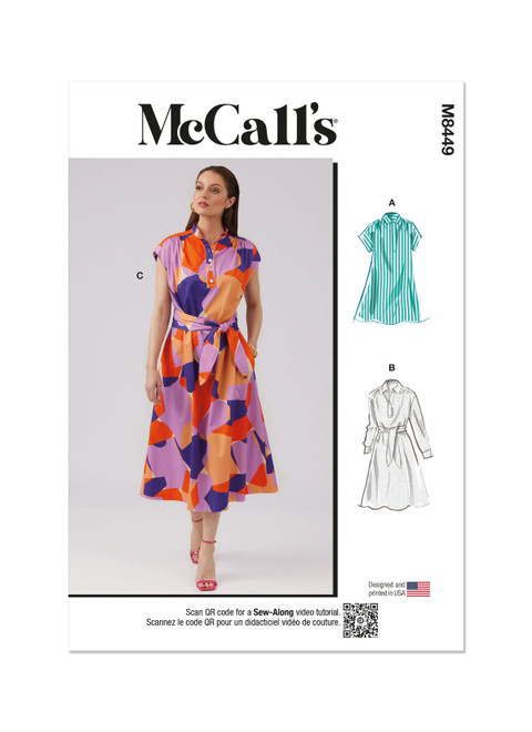 M8449 (PDF) | Misses' Dresses and Sash | McCall's