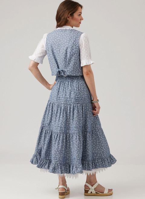 McCall's Schnittmuster M8463A - Damenbluse, Weste, Rock & Petticoat Laura Ashley