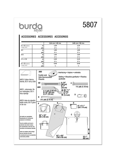 Burda Style BUR5807 | Burda Style Pattern 5807 Accessories | Back of Envelope