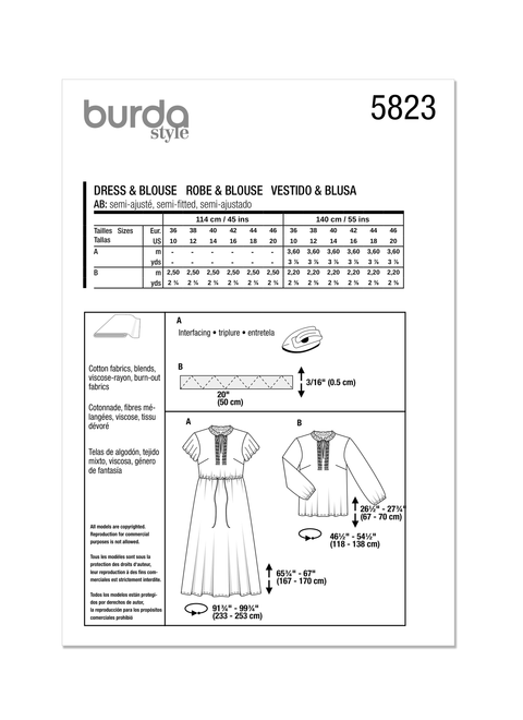 Burda Style BUR5823 | Burda Style Pattern 5823 Misses' Dress & Blouse | Back of Envelope