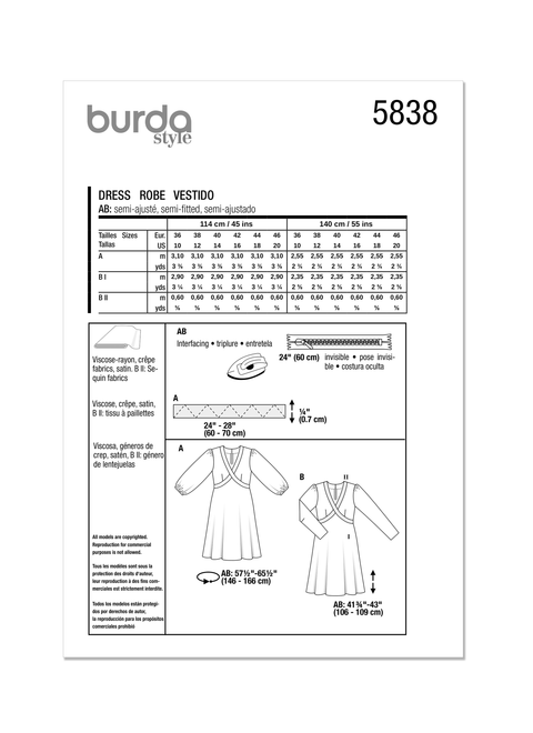 Burda Style BUR5838 | Burda Style Pattern 5838 Misses' Dress | Back of Envelope