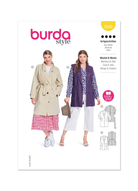 Burda Style BUR5840 | Burda Style Pattern 5840 Misses' Coat & Vest | Front of Envelope
