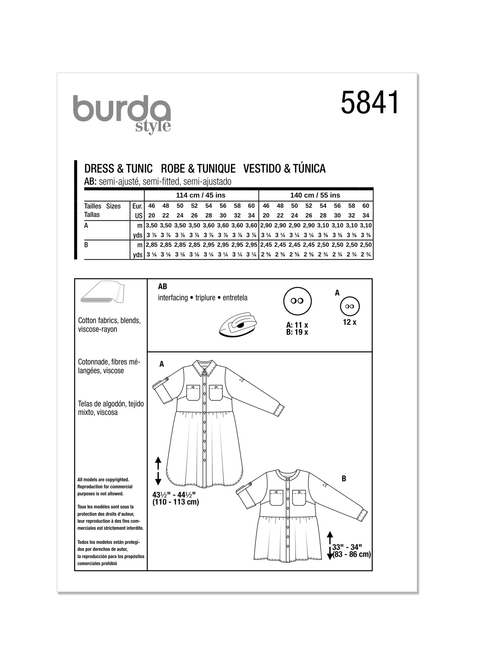 Burda Style BUR5841 | Burda Style Pattern 5841 Misses' Dress & Tunic | Back of Envelope