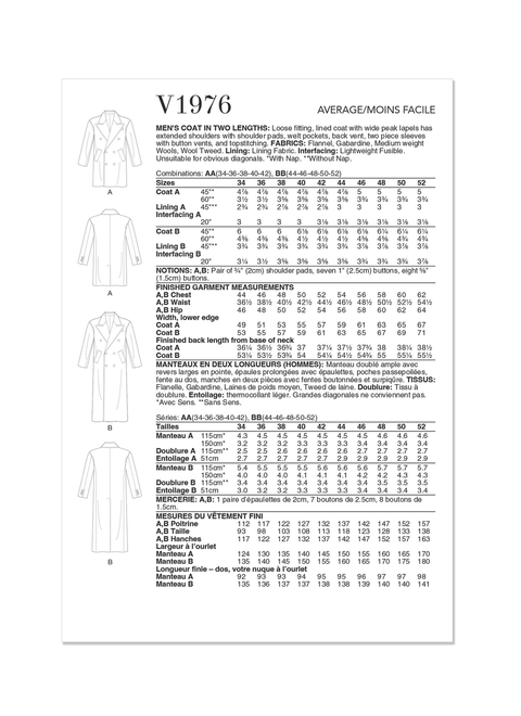 Vogue Patterns V1976 | Men's Coat in Two Lengths | Back of Envelope