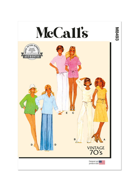 McCall's M8493 | Misses' Knit Tops, Skirt, Pants and Shorts | Front of Envelope