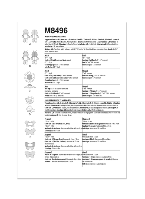 McCall's M8496 | Plush Dolls and Accessories by Carla Reiss Design | Back of Envelope