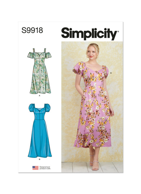 Simplicity S9918 | Misses' Dress with Sleeve and Length Variations | Front of Envelope