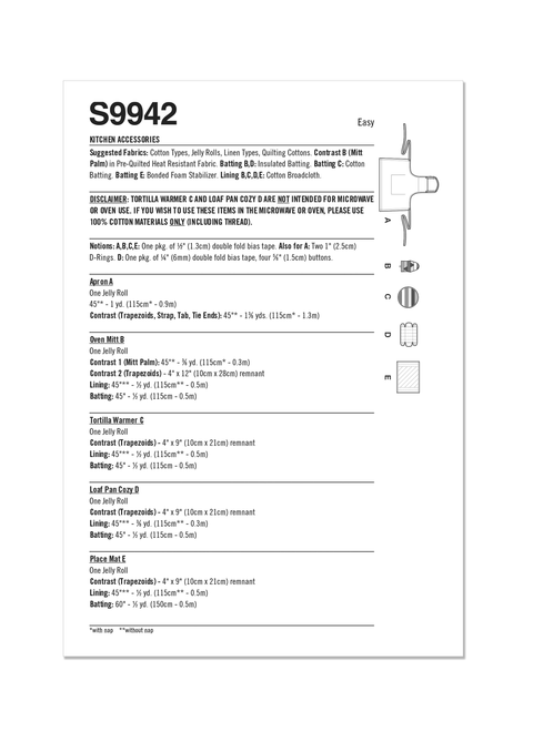 Simplicity S9942 | Kitchen Accessories by Carla Reiss Design | Back of Envelope