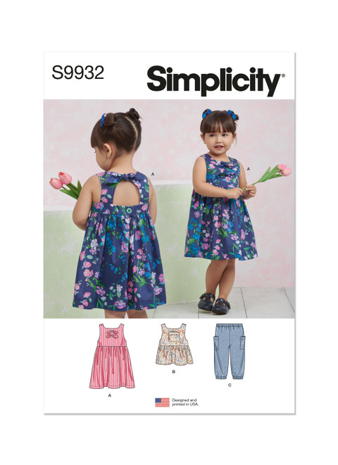 Simplicity S9932 | Toddlers' Dress, Top and Pants | Front of Envelope