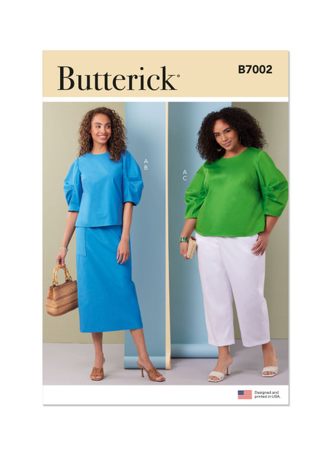 Butterick B7002 | Butterick Sewing Pattern Misses’ and Women's Top, Skirt and Pants | Front of Envelope