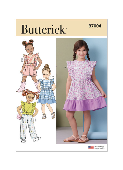 Butterick B7004 | Butterick Sewing Pattern Children's Dresses, Top, Shorts and Pants | Front of Envelope