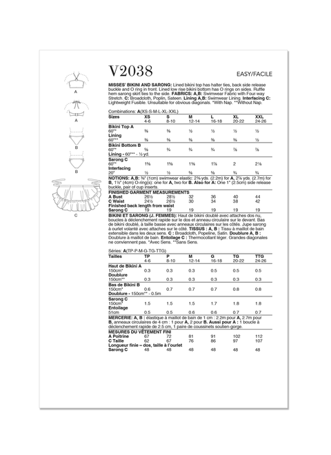 Vogue Patterns V2038 | Vogue Patterns Misses' Bikini and Sarong | Back of Envelope