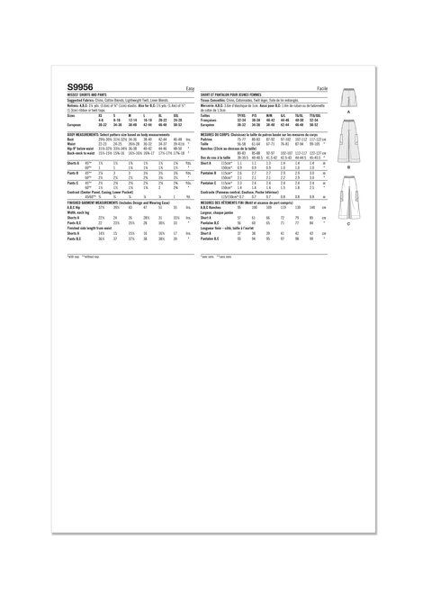 Simplicity S9956 | Simplicity Sewing Pattern Misses' Shorts and Pants | Back of Envelope