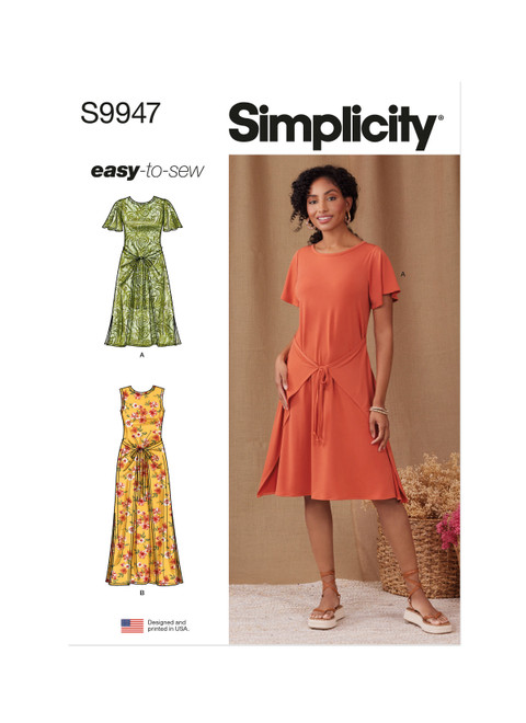 Simplicity S9947 | Simplicity Sewing Pattern Misses' Knit Dress with Sleeve and Length Variations | Front of Envelope