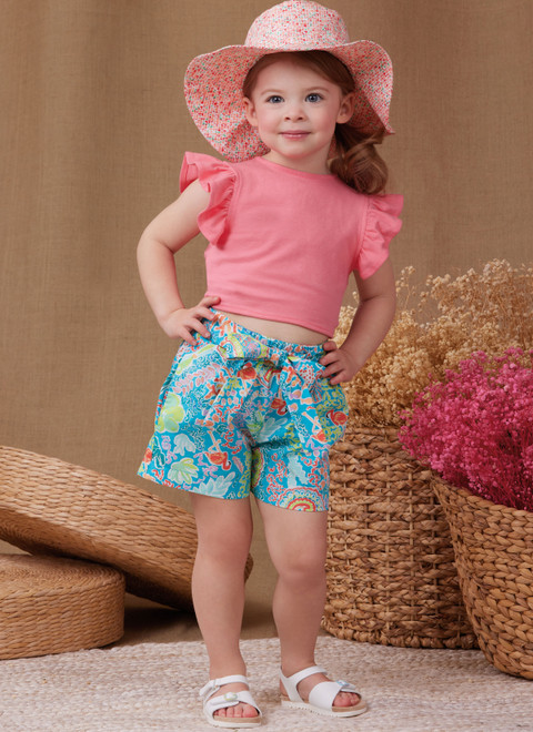 Simplicity S9961 | Simplicity Sewing Pattern Toddlers' Shorts, Pants, Hat and Knit Top Worn Front or Back